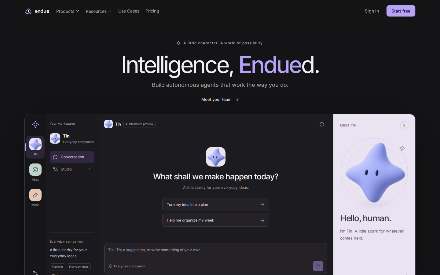 Landing: Tin and the interactive preview
